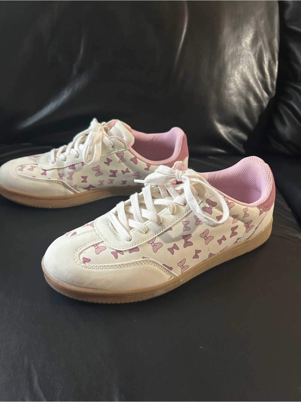 Women’s White Sneakers with Pink Bow Accent